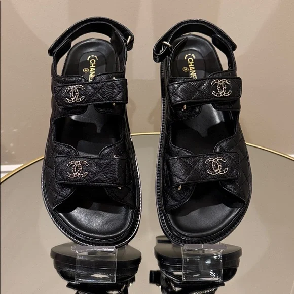 Chanel Dad Sandals chain CC logo Quilted leather sz 38.5 AUTHENTICATED! - Picture 13 of 17